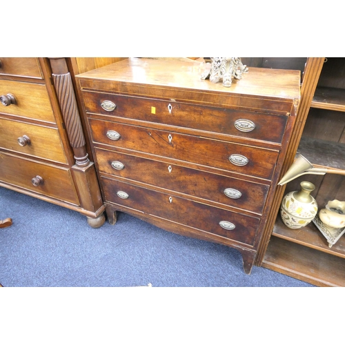 543 - Late Regency mahogany chest of drawers with bone escutcheons, width 85.5cm, height 88.5cm