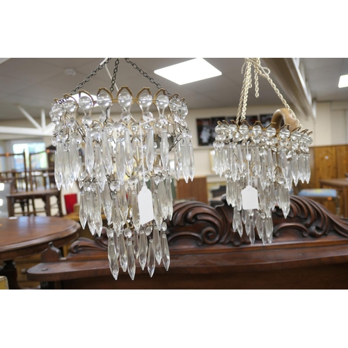 551 - Pair of cut glass three tier hanging light pendants