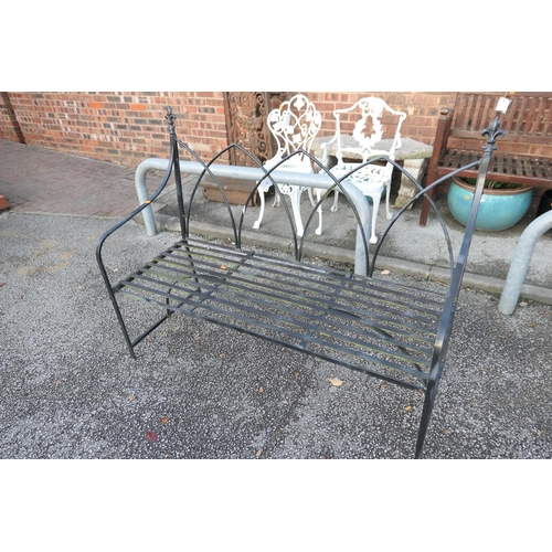 580 - Metal strap work garden bench, width 133cm