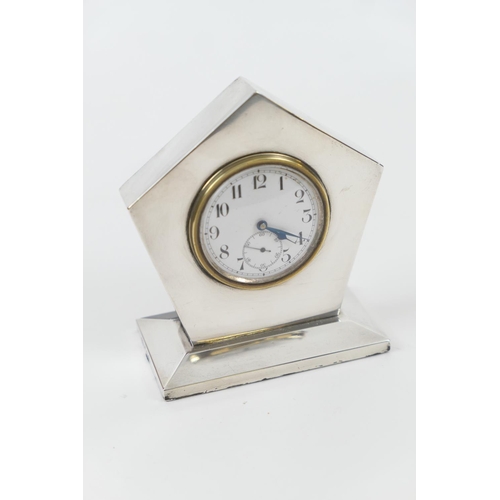 112 - Art Deco style silver dressing table clock, maker B&Co., Birmingham 1922, having a white enamelled d... 