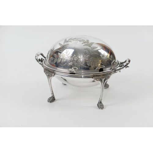 116 - Late Victorian silver plated bacon dish, decorated with fern leaf and ivy and with domed cover, rais... 