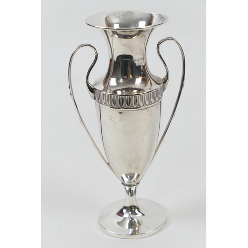 123 - George V silver specimen vase, Birmingham 1912, twin handled ovoid form with trumpet neck and foot, ... 