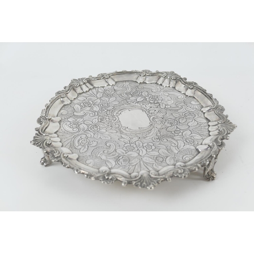 129 - George III silver salver, maker possibly Thomas Howell, London 1791, circular form with raised scrol... 