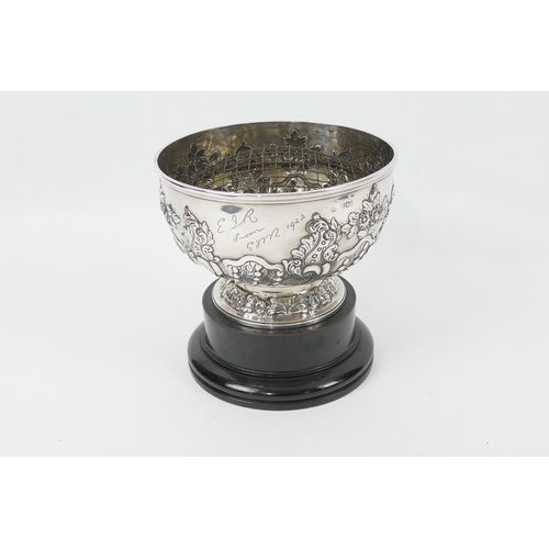 145 - Edwardian silver rose bowl, by Goldsmiths & Silversmiths Company, London 1903, repousse decorated wi... 