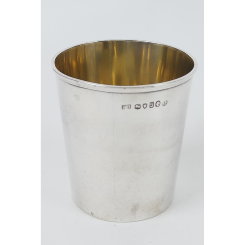 152 - Victorian silver beaker, maker Robert Hennell, London 1873, plain slightly tapered cylindrical form ... 