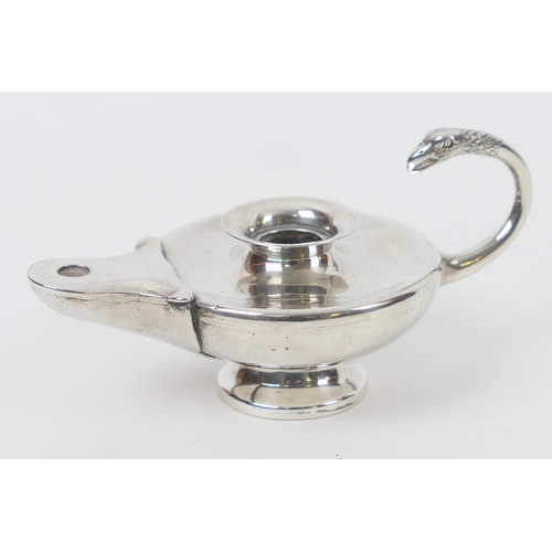 177 - Edwardian silver Aladdin oil lamp table cigar lighter, Chester 1906 (no wick), 13cm, weight approx. ... 