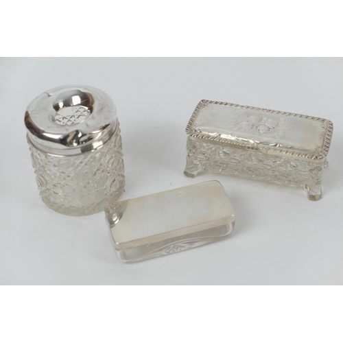 178 - Edwardian silver mounted cut glass pin jar, by Henry Moreton, Birmingham 1905, rectangular form, the... 