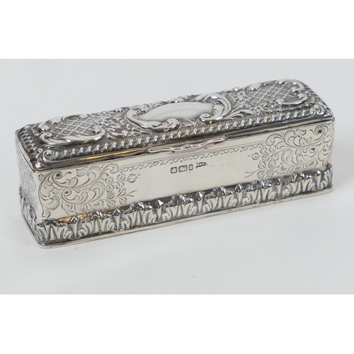 179 - Edwardian silver pin box, by Walker & Hall, Sheffield 1901, rectangular form with Rococo style repou... 