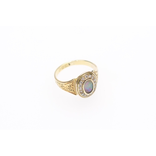 221 - Edwardian opal and diamond memoriam ring, in 15ct gold, centred with an opal approx. 7mm x 4mm, bord... 