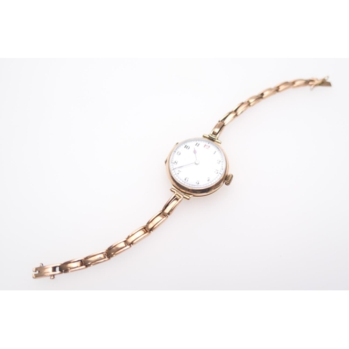 225 - Lady's vintage 9ct gold cased wristwatch, inscribed and dated 1917, white dial with Arabic numerals,... 