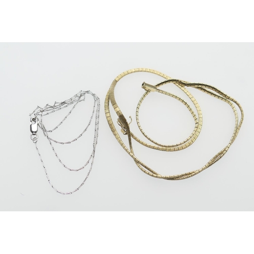 239 - 9ct gold textured bricklink necklace, length 42cm, weight approx. 14.8g; also a 9ct white gold fine ... 