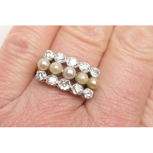 242 - Diamond and cultured pearl cluster ring, set with ten old round cut diamonds totalling approx. 1ct, ... 