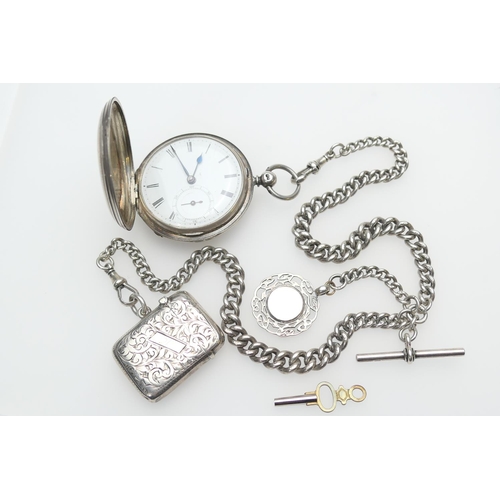 252 - Victorian silver hunter pocket watch, with watch albert, the watch with engine turned outer case, Lo... 