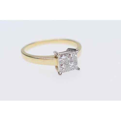 258 - Diamond cluster ring, set with four princess cut diamonds in a square setting, totalling approx. 1ct... 