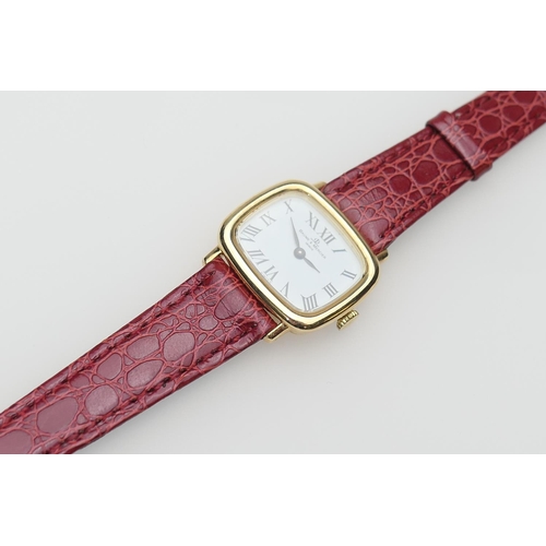 259 - Baume & Mercier lady's 18ct yellow gold wristwatch, cushion shaped case, the dial with Roman numeral... 