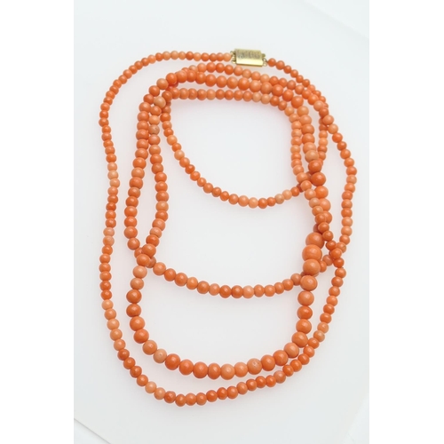 287 - Coral beaded necklace, length approx. 132cm