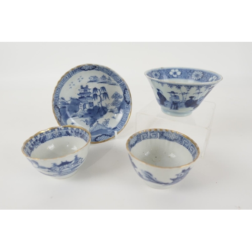 3 - Chinese blue and white conical bowl, 19th Century, 10.5cm diameter; also a Chinese blue and white te... 