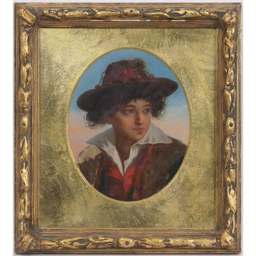 304 - Attributed to Charles Baxter (1809-79), A Tyrol boy, oil on board, oval, 21cm x 17cm