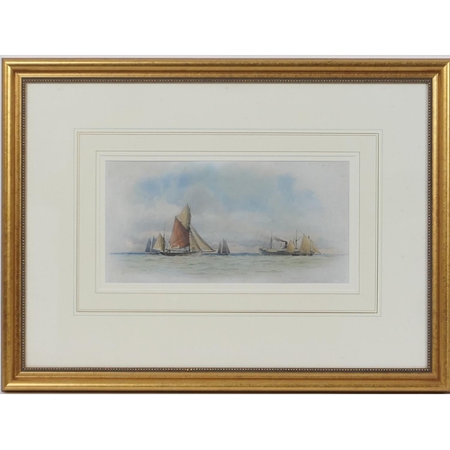 313 - William Stephen Tomkin (1861-1940), Outward bound, fishing boats off Folkestone, watercolour, signed... 