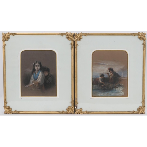 338 - Karl August Bielchowski (1826-83), Pair, Children of Naples, watercolours and pastel, signed, 28cm x... 