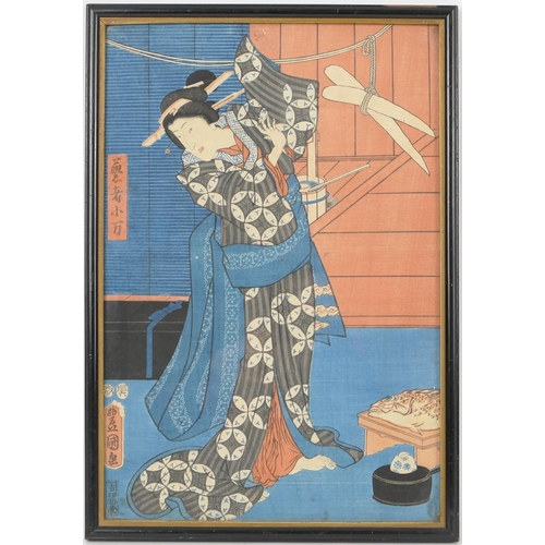 360 - Utagawa Kunisada (1786-1865), Preparing the evening meal, woodblock print, 19th Century, 34.5cm x 23... 