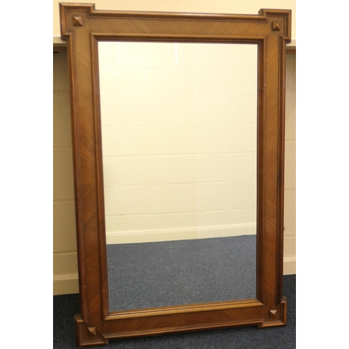 631 - Walnut framed overmantel mirror, rectangular plate bordered with a geometrically moulded frame with ... 