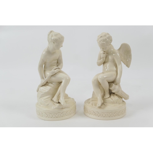 66 - Pair of Wedgwood creamware figures 'Cupid' and 'Psyche', circa 1900, impressed and incised marks, he... 