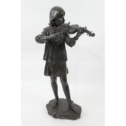 67 - Walter Awlson (20th Century), The young virtuoso violinist, limited edition bronze finish ceramic sc... 