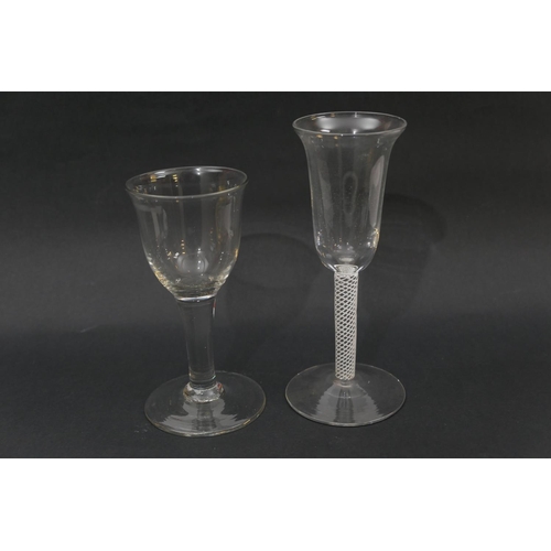 71 - Opaque twist wine glass, bell shaped bowl over multiple strand helix stem, 15.5cm; also a small ale ... 