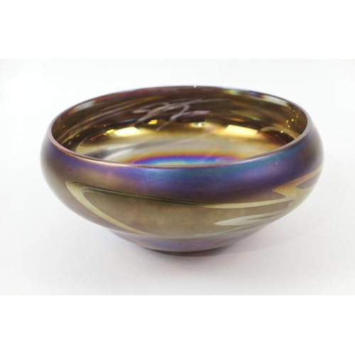 86 - Large iridescent glass bowl in the manner of John Ditchfield, inscribed to the base 'As a gift from ... 