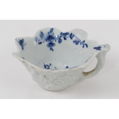 95 - Worcester blue and white moulded butter boat, circa 1760, decorated in the Mansfield pattern, the ex... 