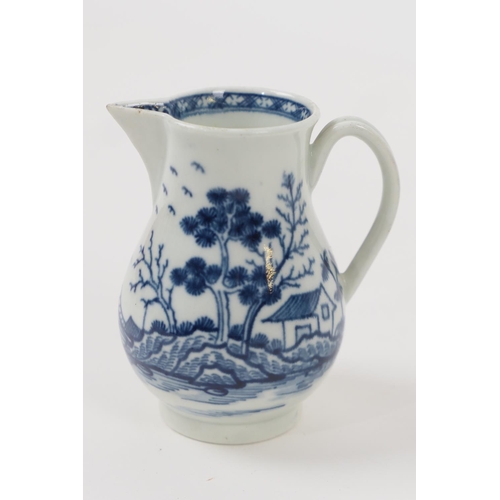 93 - Worcester blue and white sparrow beak cream jug, circa 1770, in the rock strata island pattern, open... 