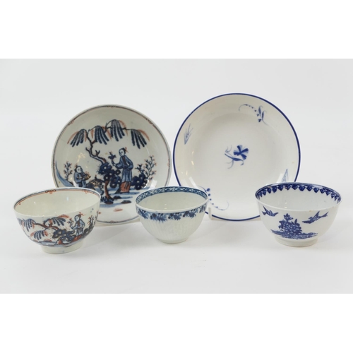 99 - Pennington, Liverpool, 'Chinese Lady' tea bowl and saucer, circa 1780 (saucer cracked); also a blue ... 