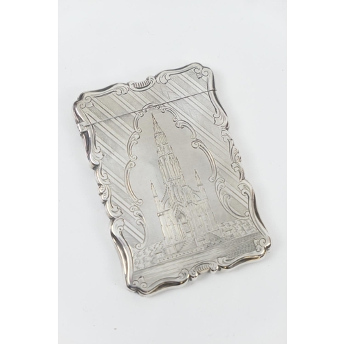 158 - Victorian silver calling card case, by Nathaniel Mills, Birmingham 1849, shaped rectangular form eng... 