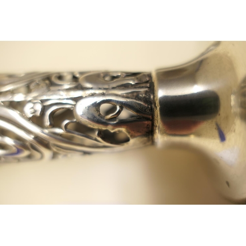 144 - Edwardian silver specimen vase, by Nathan & Hayes, Chester 1905, pierced trumpet form worked in Art ... 