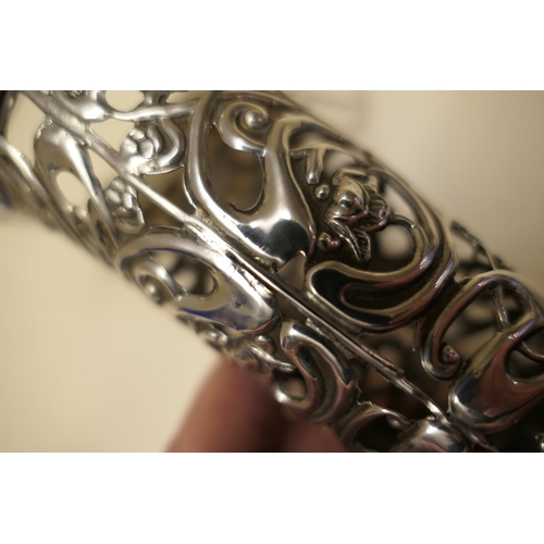 144 - Edwardian silver specimen vase, by Nathan & Hayes, Chester 1905, pierced trumpet form worked in Art ... 