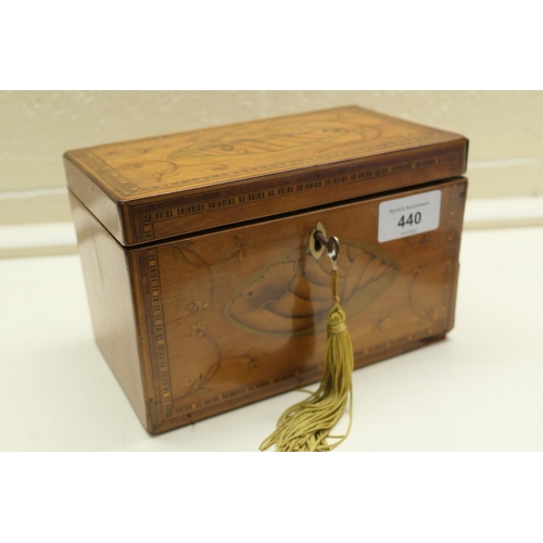 440 - George III satinwood and inlaid tea caddy, circa 1790-1800, with shell inlays in boxwood and harewoo... 