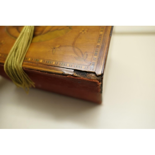 440 - George III satinwood and inlaid tea caddy, circa 1790-1800, with shell inlays in boxwood and harewoo... 