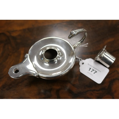 177 - Edwardian silver Aladdin oil lamp table cigar lighter, Chester 1906 (no wick), 13cm, weight approx. ... 