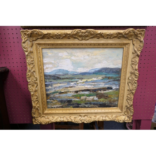 335 - Irish School (20th Century), Boglands, heavy impasto oil on board, unsigned, 31cm x 38cm