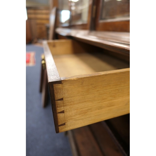 627 - Late 19th Century mahogany and inlaid breakfront library bookcase, in Georgian style, having a mould... 