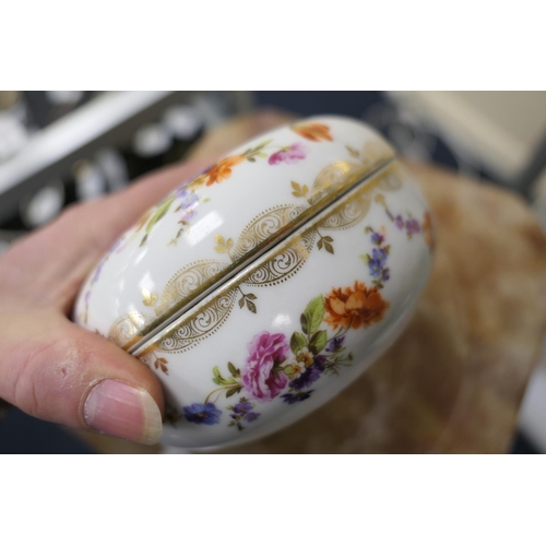 43 - Meissen porcelain covered bowl, with a gilded bud finial, decorated with pendant flowers falling fro... 