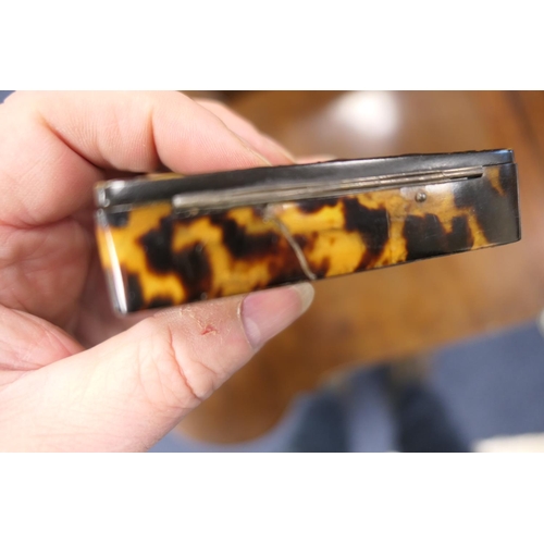 380 - Tortoiseshell snuff box, early 19th Century, rectangular form, the cover pressed with chequerboard a... 