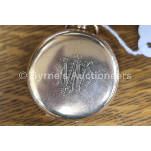 244 - Waltham 9ct gold cased hunter pocket watch, the outer case engraved with a monogram, white dial with... 