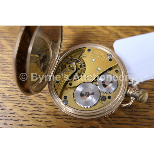 244 - Waltham 9ct gold cased hunter pocket watch, the outer case engraved with a monogram, white dial with... 