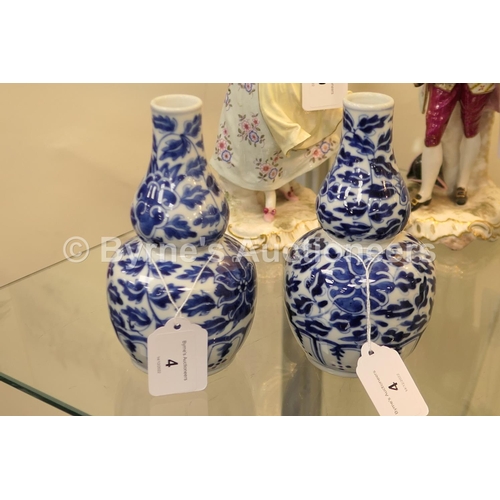 4 - Pair of Chinese blue and white gourd vases, late 19th Century, decorated with lotus flower scrolls a... 