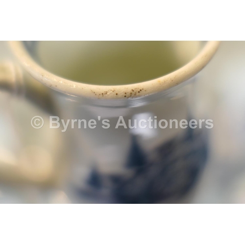 93 - Worcester blue and white sparrow beak cream jug, circa 1770, in the rock strata island pattern, open... 