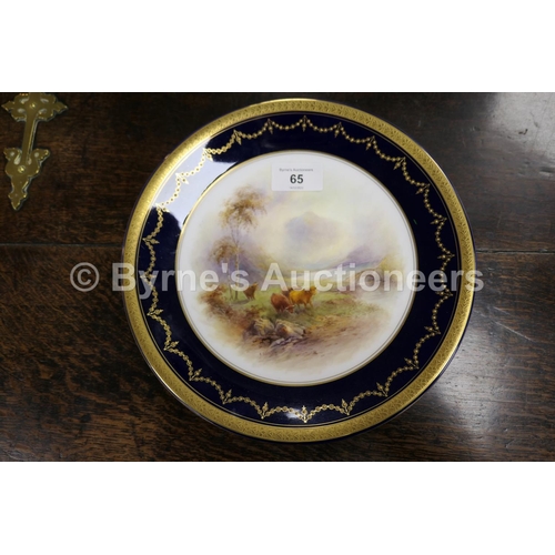 65 - Royal Worcester plate by James Stinton, dated 1926, decorated with highland cattle, within a deep co... 