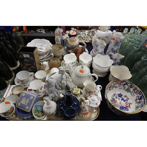 64 - Mixed ceramics including Amherst Japan patterned bowl, Irish china mantel clock etc (2 trays)