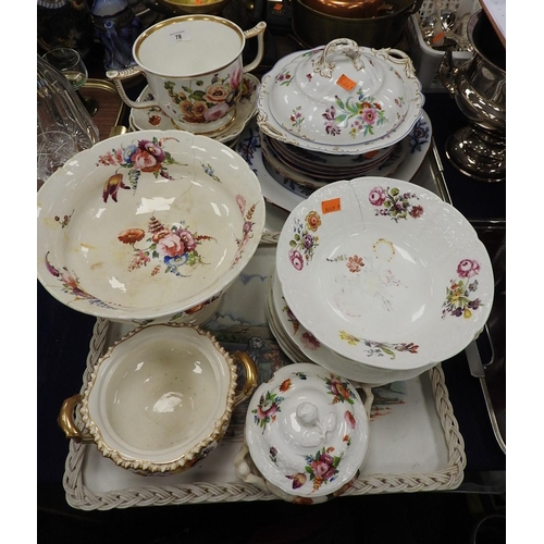 78 - Mixed Victorian and later floral decorated ceramics including twin handled loving cup (2 trays)